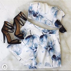 Shades of Grey two piece set in Blue Floral